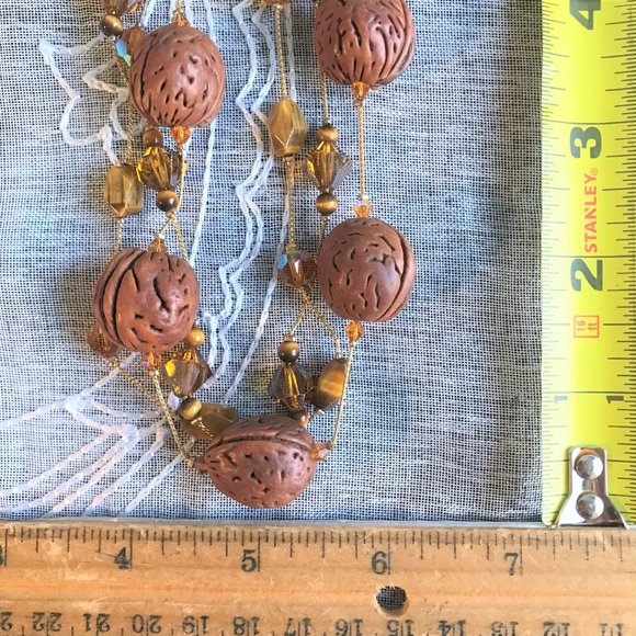 Dabby Reid Necklace Swarovski Crystal Tigers Eye Seed Gold Plated Chain Signed - Picture 8 of 9